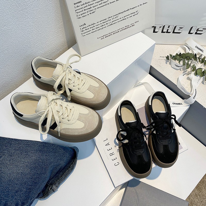 厚底小白鞋女2023秋季新款舒适百搭圆头系带轻便板鞋休闲