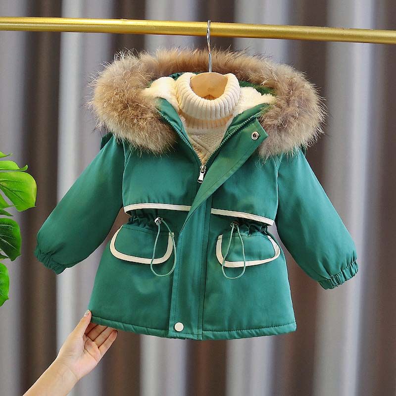 巴啦吧女孩派克字母棉服外套2023年新款女宝宝冬季洋气加绒加厚AZ