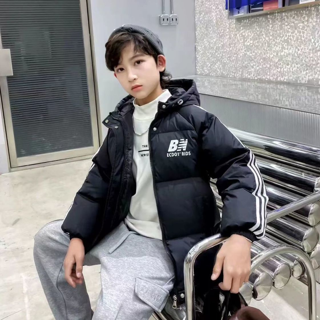 巴啦吧2023秋冬季新款男女童洋气羽绒服中长款中大童白鸭绒加厚EN