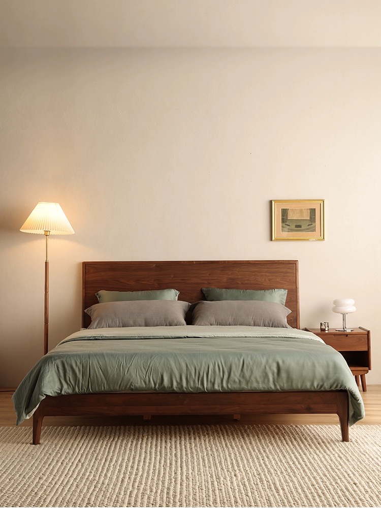 北欧现代简约全实木双人床北美黑胡桃木床主卧大床家用1.8米大床