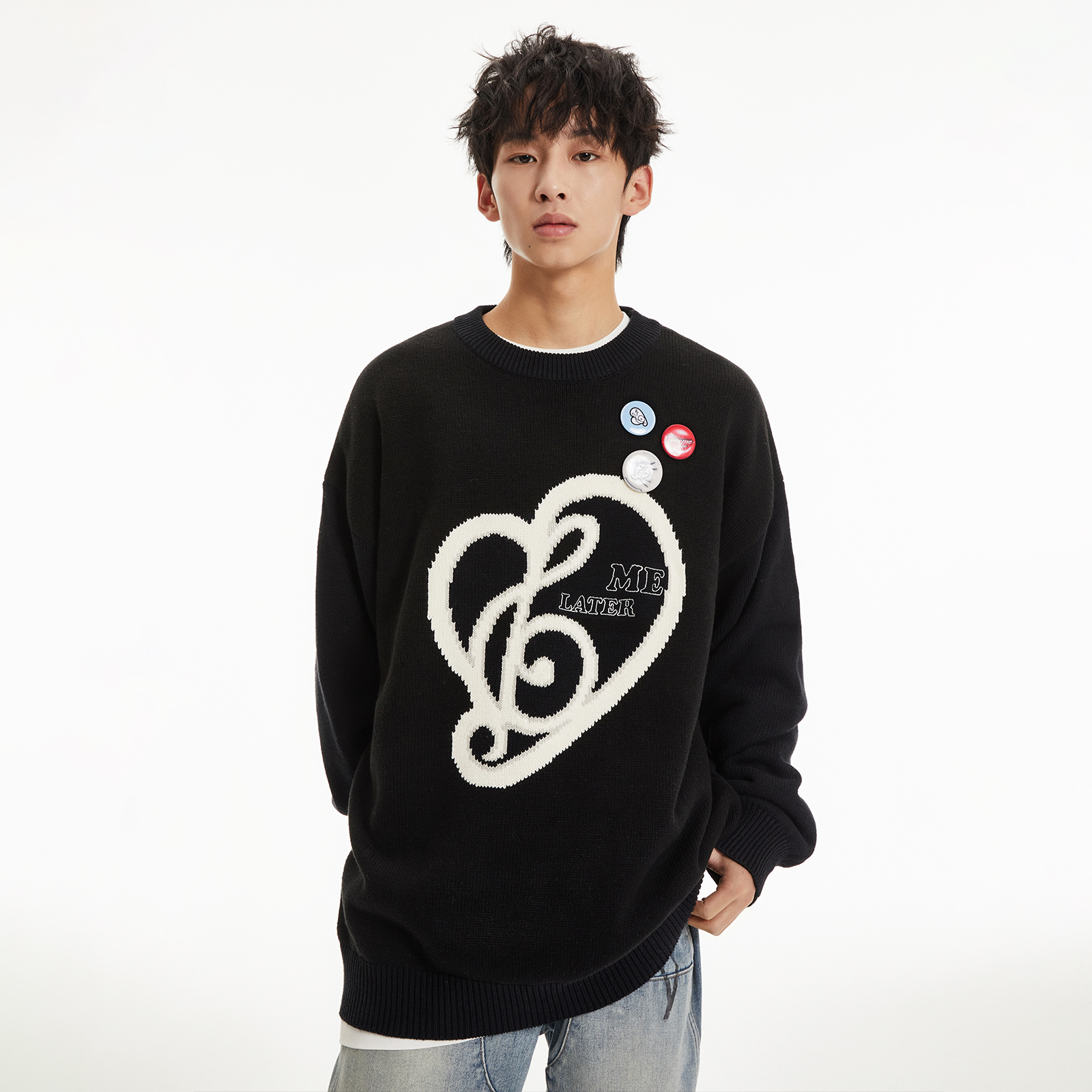 LOVEMELATER王以太主理爱心音符潮牌套头圆领舒适针织毛衣秋冬