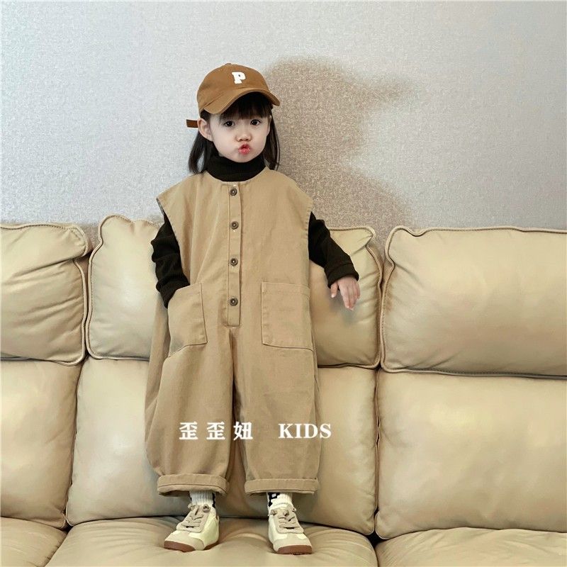 儿童背带裤春秋款男女中小童宝宝洋气时髦宽松休闲背心连身裤潮