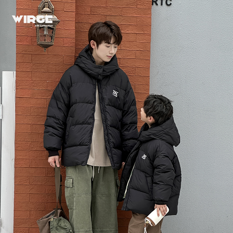 韦氏25年新款亲子男女中大儿童外套可拆卸女童大男孩黑色羽绒服