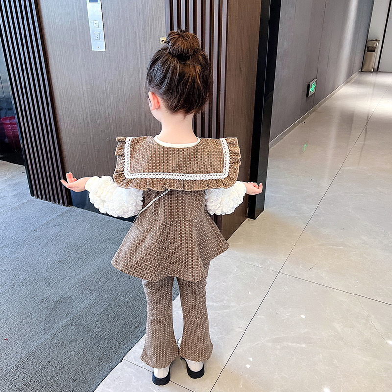 女童春秋女孩洋气套装蝴蝶结小香风小童长袖秋季韩版洋气三件套