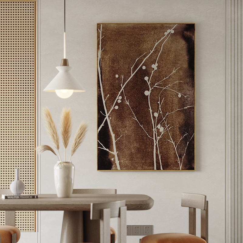 复古风装饰画壁画中古原木风客厅挂画落地画高级感中古风格绿色