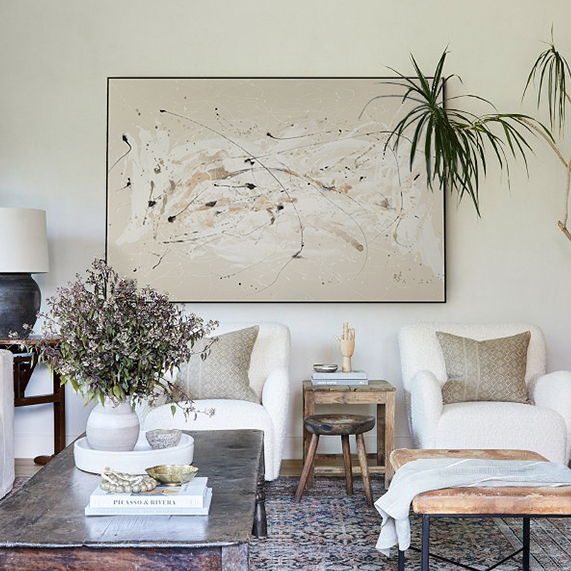 侘寂风客厅挂画宋代美学背景墙现代简约创意挂画抽象巨幅壁画北欧