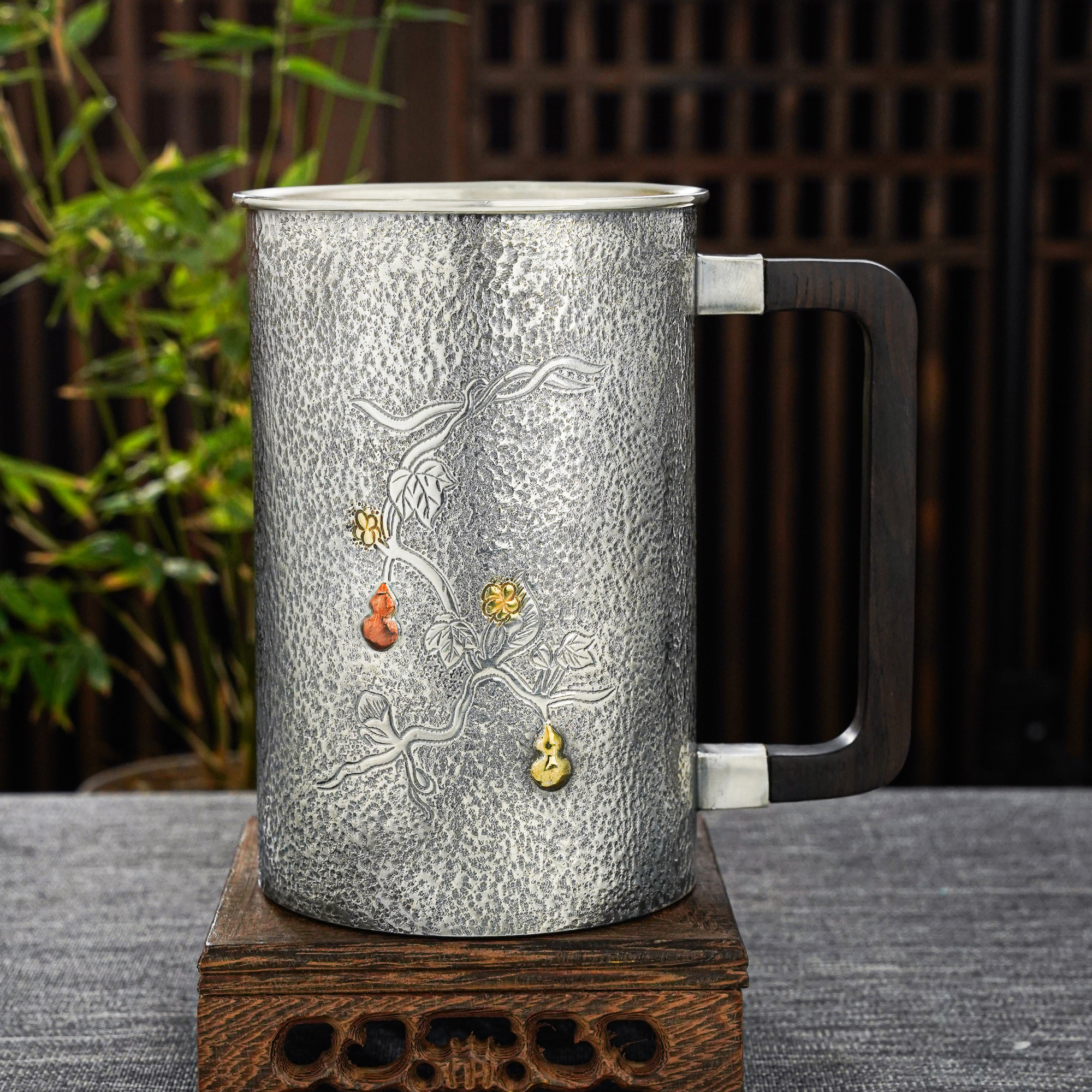 九乐 足银银制品 做旧葫芦大容量杯352克 足银999