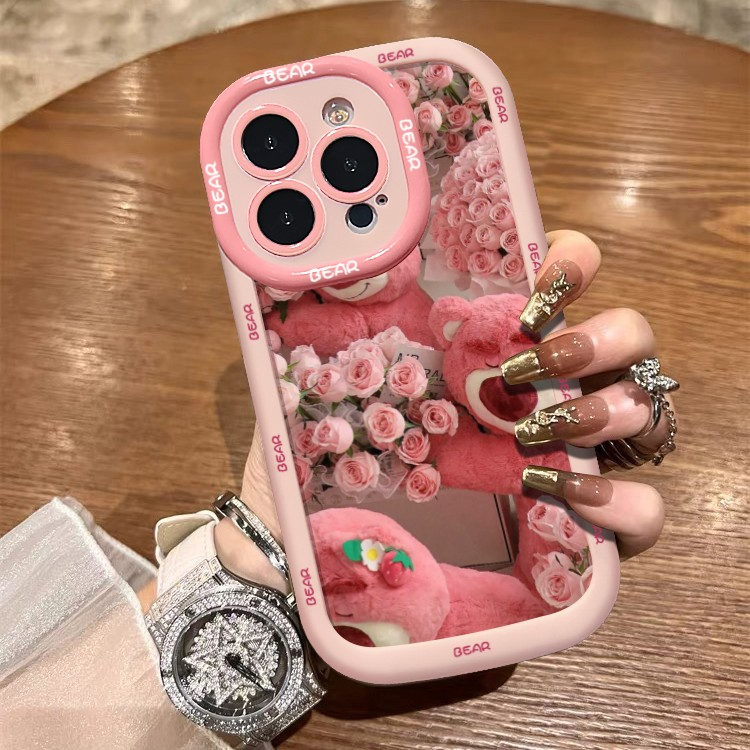 玫瑰草莓熊适用iPhone15/14promax卡通12/11苹果13手机壳xr/xs/8p