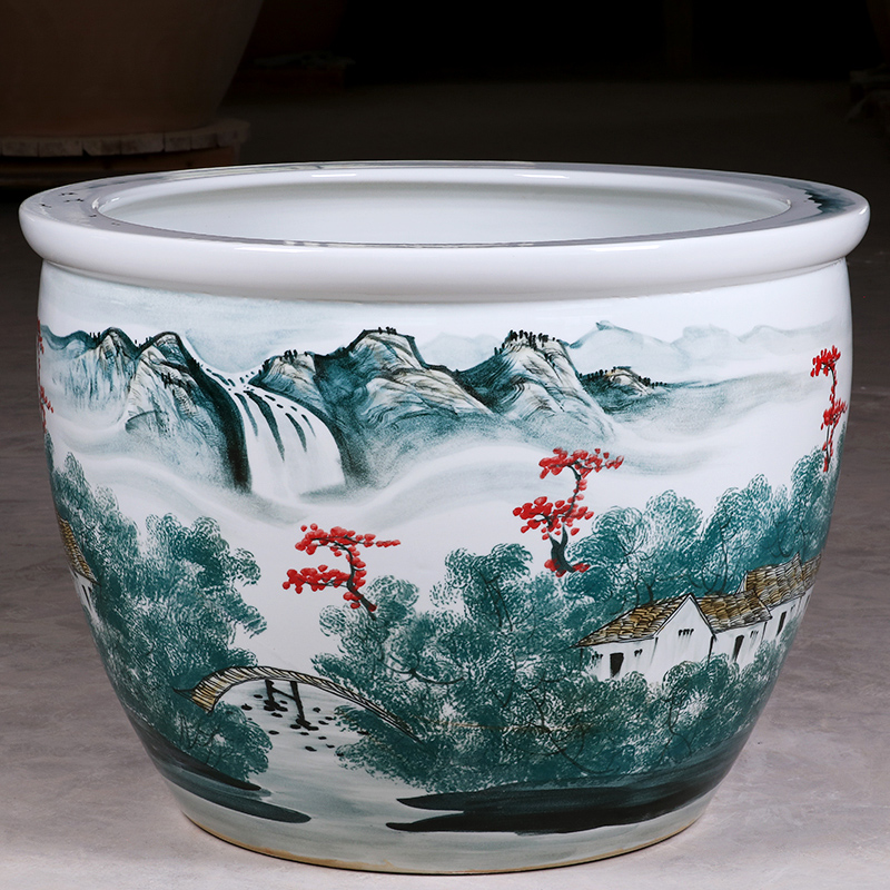 景德镇手绘精品陶瓷摆件鱼缸喷泉家用鱼缸客厅养鱼养龟