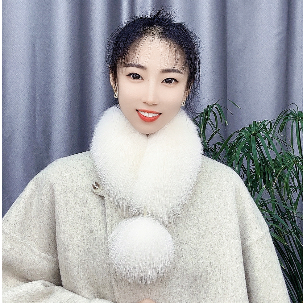100%真毛秋冬双面狐狸獭兔毛女士保暖围巾时尚百搭带球吸扣款围脖
