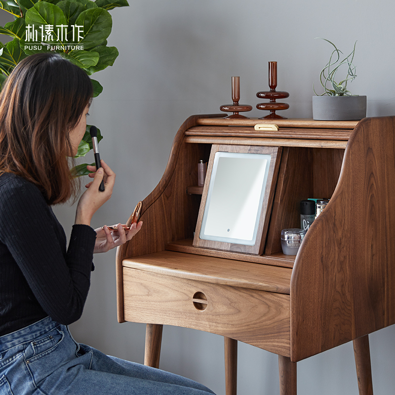朴愫木作卷帘梳妆台  实木储物梳妆台简约北欧家用化妆桌化妆台
