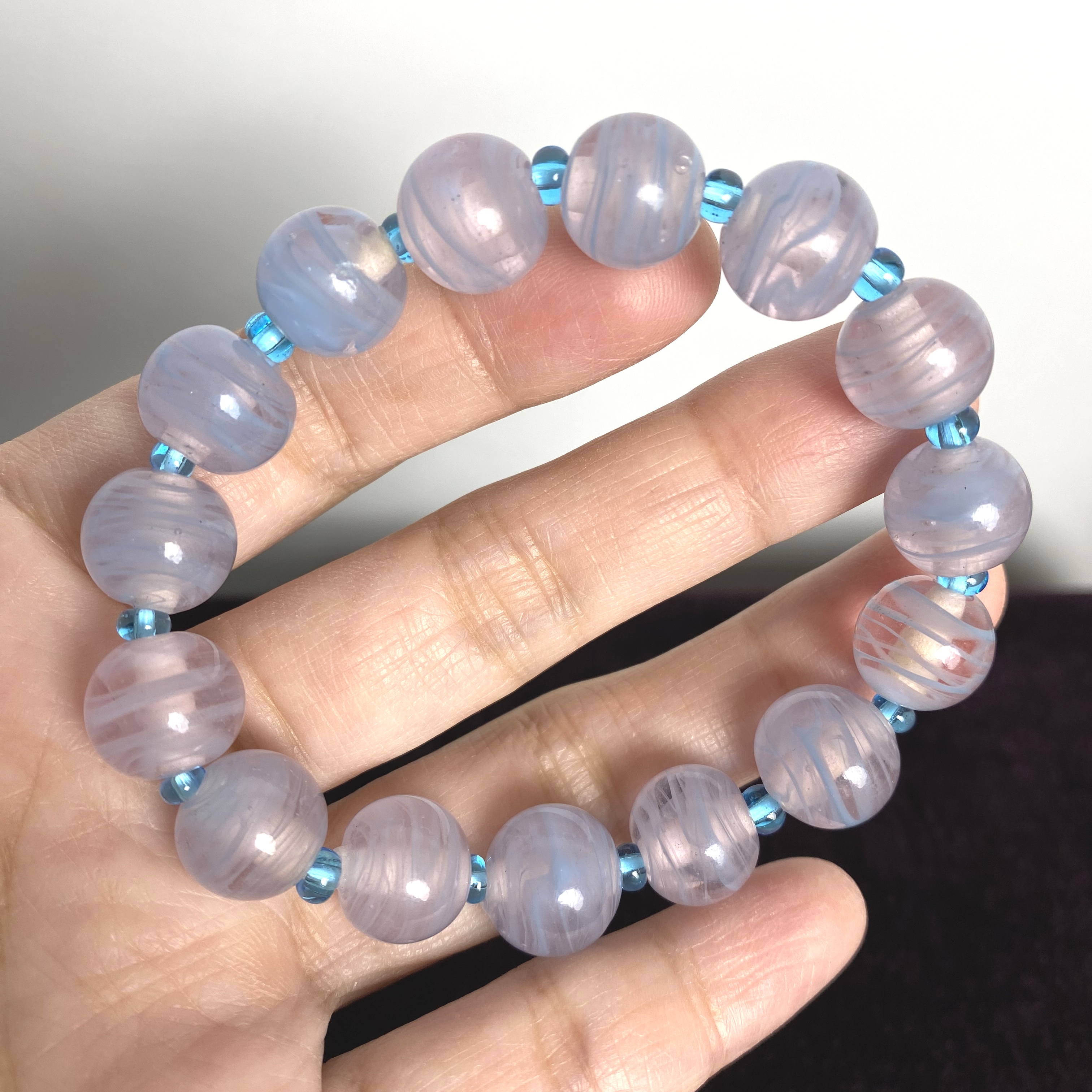 淄博琉璃紫透色琉璃珠手串