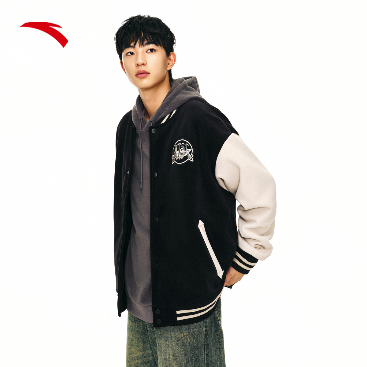 安踏美式球外套男冬季新款复古撞色拼接外套上衣152448702N