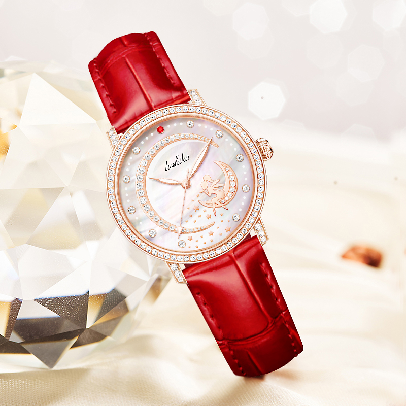 【港口直发】月亮女神系列 红宝石夜光防水全自动女士手表LSK688-T