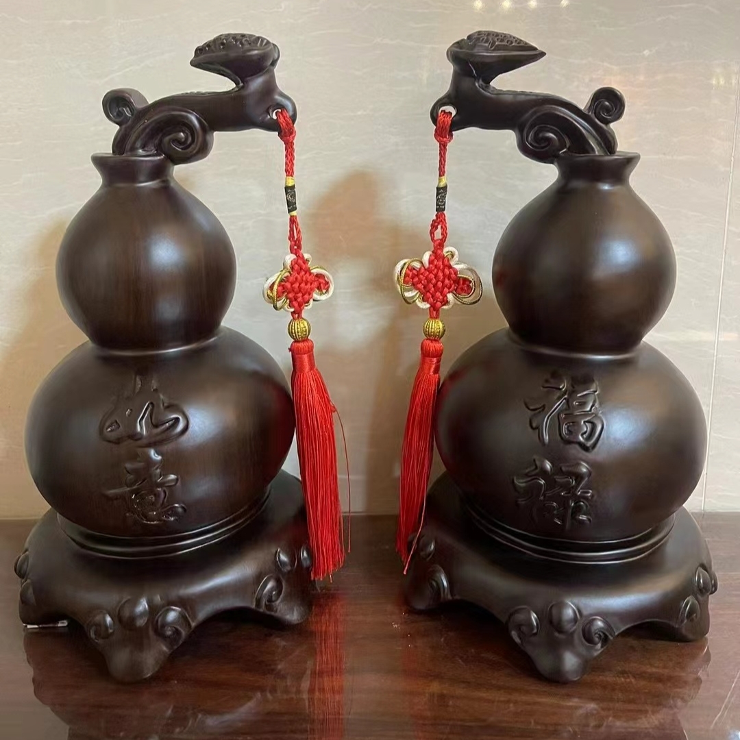 福禄如意黑檀木整木整雕