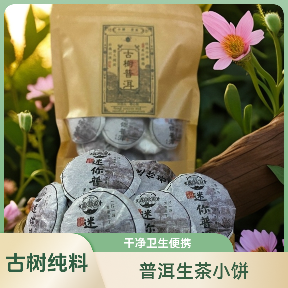 临沧茶区古树精选普洱生茶紧压茶迷你普洱小饼8克/饼方便干净卫生