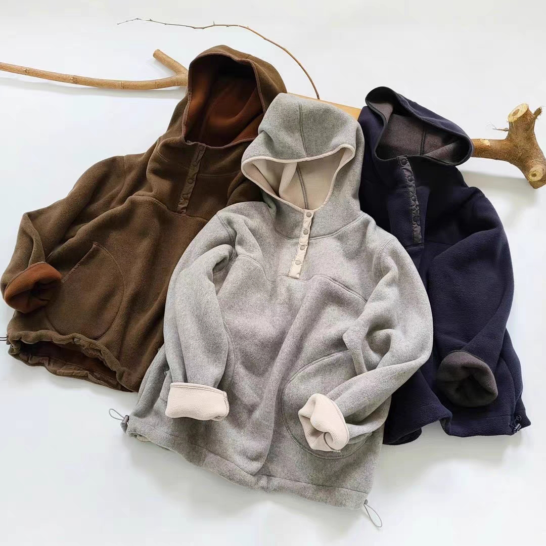 puco新款摇粒绒休闲百搭连帽上衣