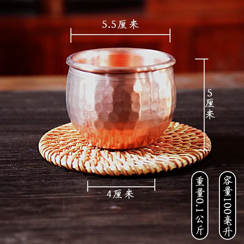 纯紫铜陶瓷锤点加厚大容量铜杯子大号水杯茶具咖啡杯茶杯家用防烫