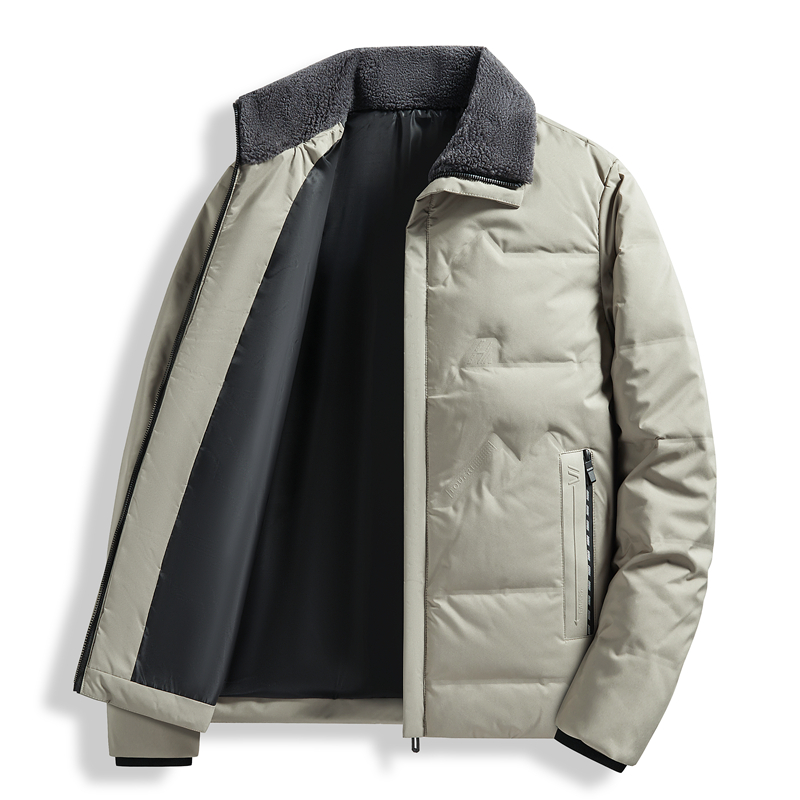 【羊羔毛领】冬季羽绒服男短款翻领商务风中老年爸爸装保暖外套