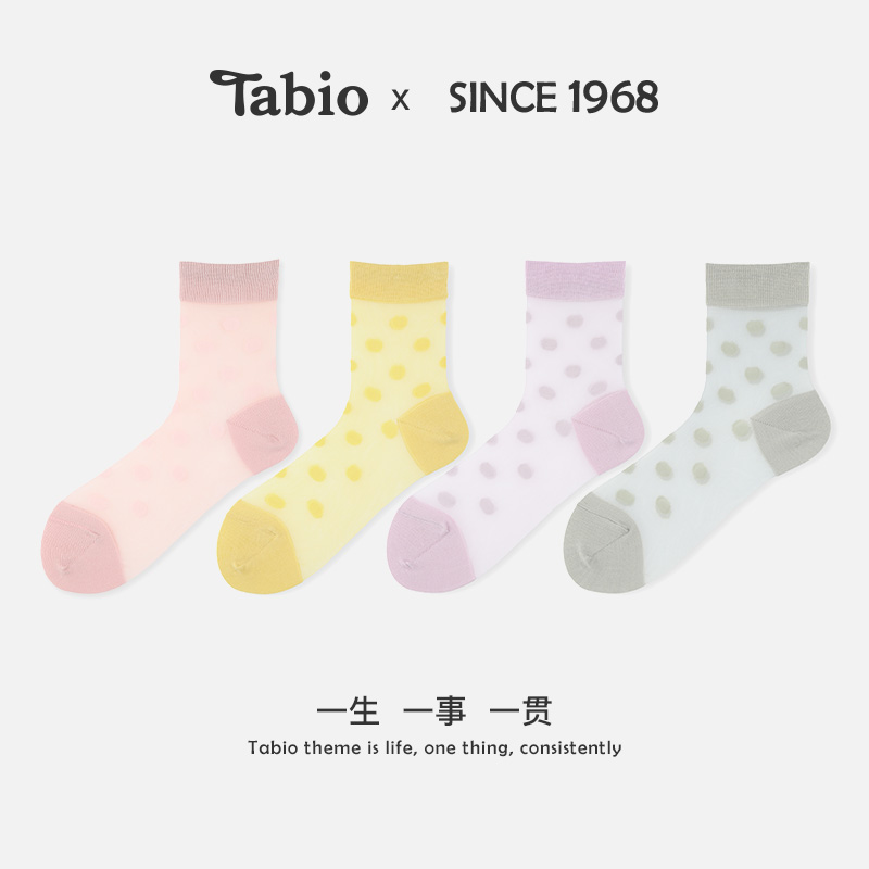 Tabio波点袜子女夏季透气凉感玻璃丝袜透明中筒袜日系女041130002