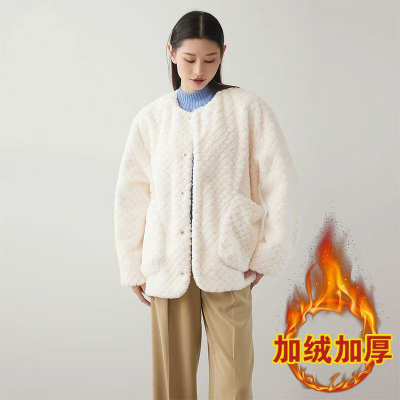 【商场同款】毛绒外套秋冬新款百搭圆领宽松气质小香风上衣5400830