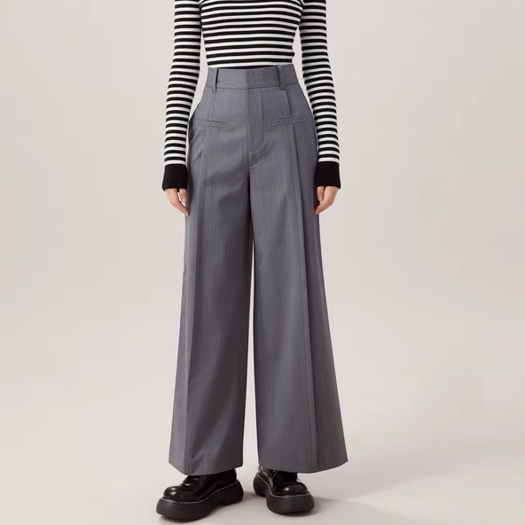 【商场同款】高腰巴黎裤时尚简约百搭纯色宽松休闲阔腿裤女5100375