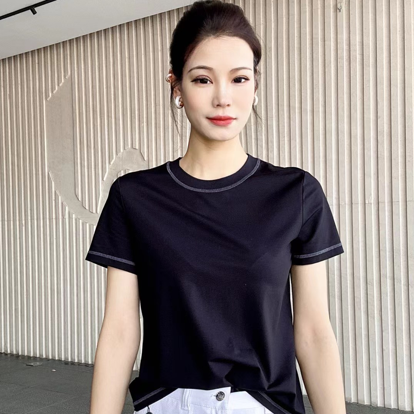 【商场同款】简约短袖T恤百搭缝线设计感纯色显瘦休闲上衣女5301024