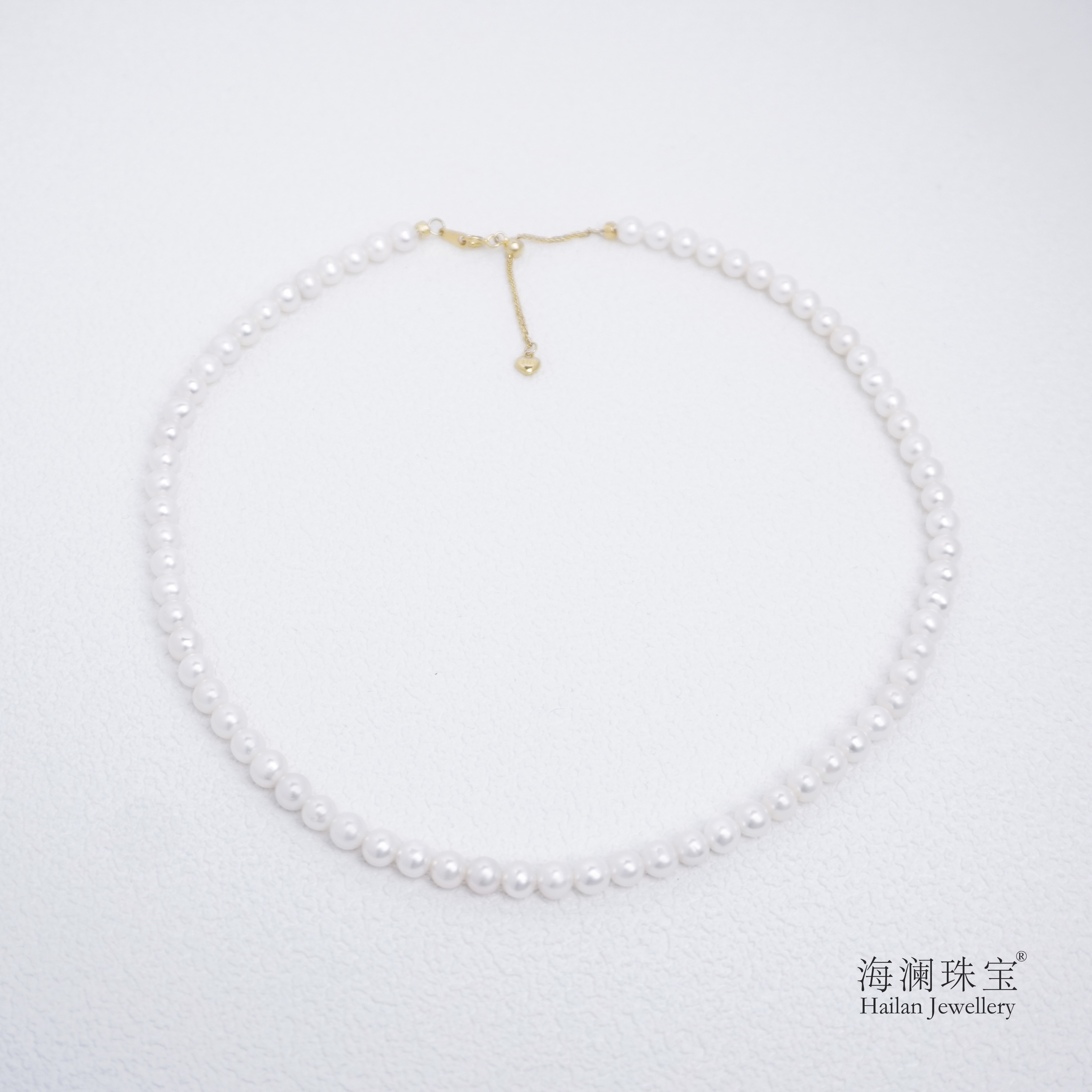 淡水珍珠项链5.5~6mm极光S925银肖邦延长链金色小心心精致