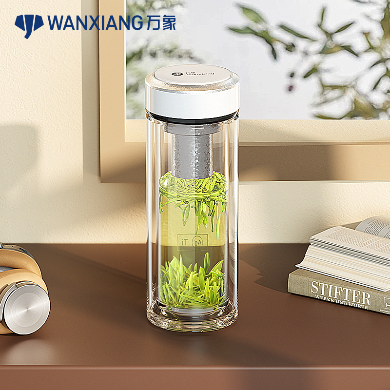 万象钛银抗菌单双层玻璃杯高端加厚办公厅女士家用大容量泡茶水杯