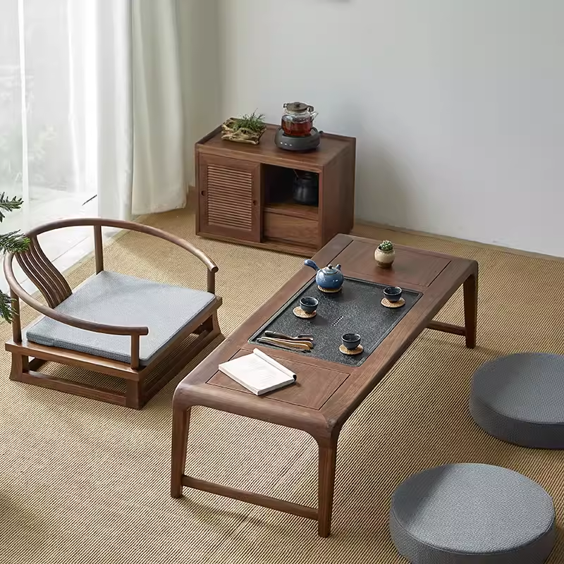 新中式黑胡桃木茶台日式榻榻米茶几实木茶桌茶室客厅飘窗炕桌矮桌