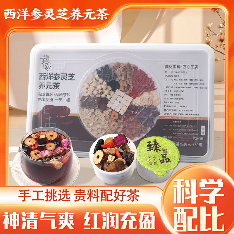批发西洋参灵芝养元茶510克30罐小罐独立装 组合养生茶女神元气茶