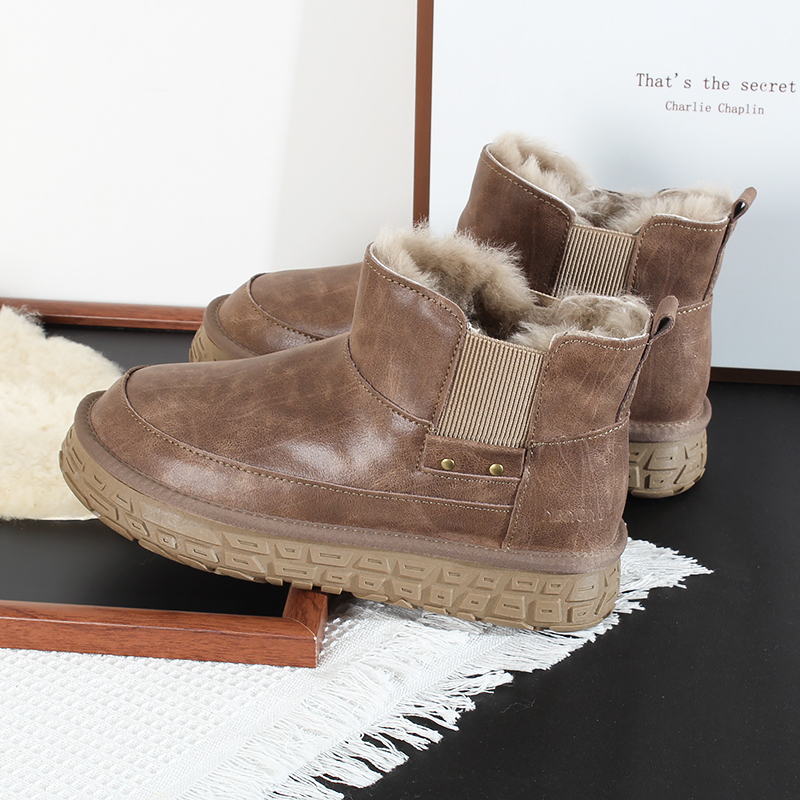 2489 内里全羊毛 冬季男士真皮短筒雪地靴男款百搭防水防滑棉鞋