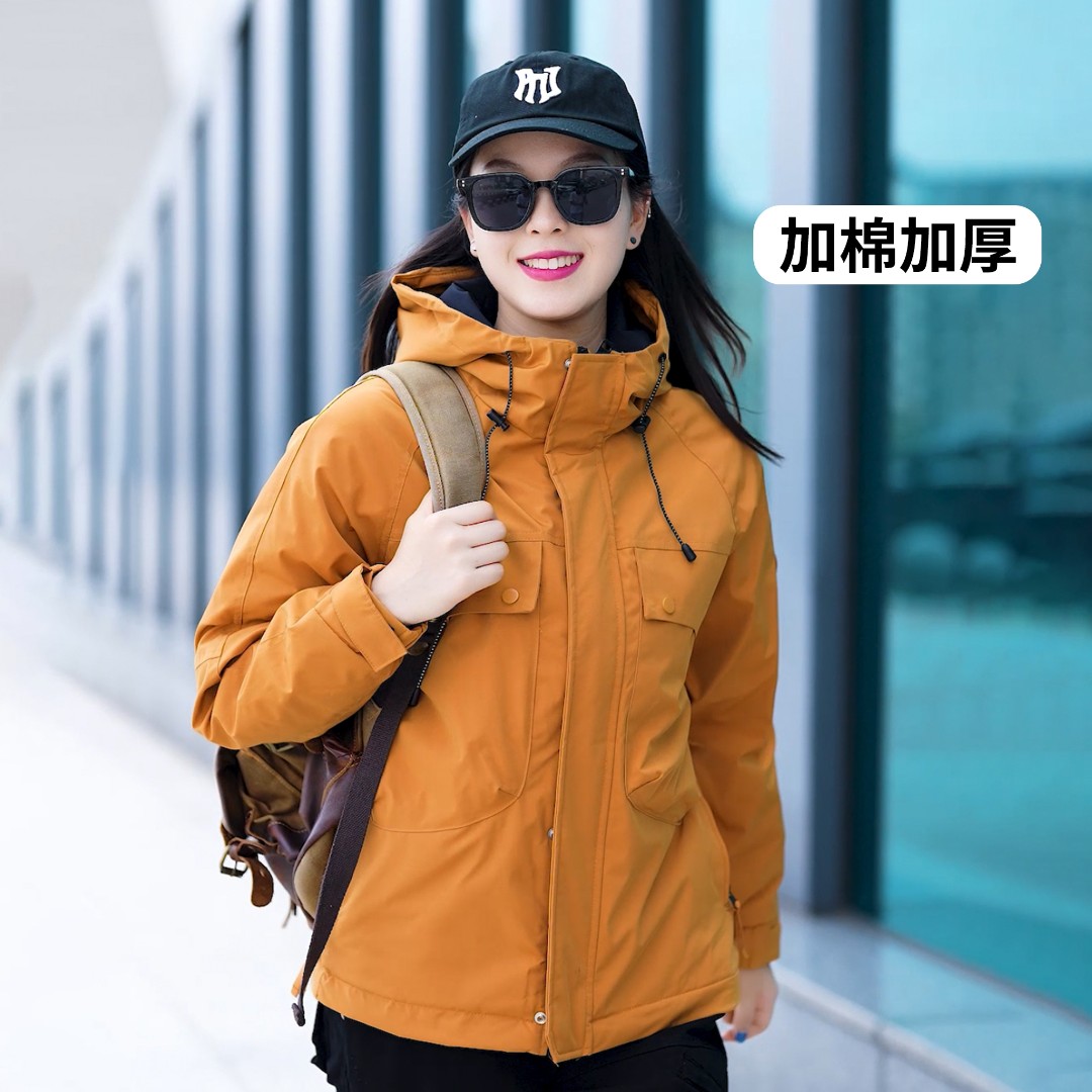 秋冬户外软壳男女时尚休闲运动连帽冲锋衣防水防风宽松夹克W0001