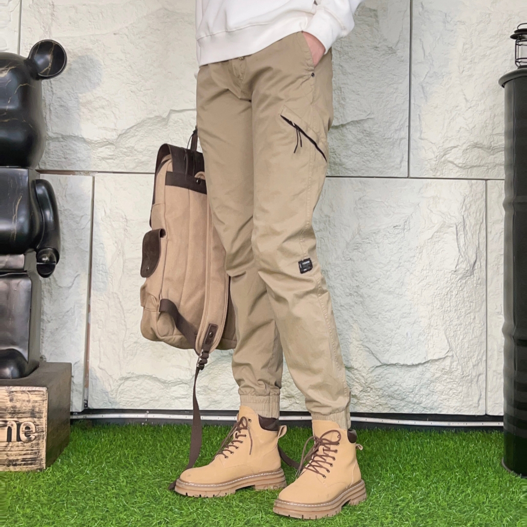 春夏户外百搭时尚复古工装侧运动宽松束脚裤1203