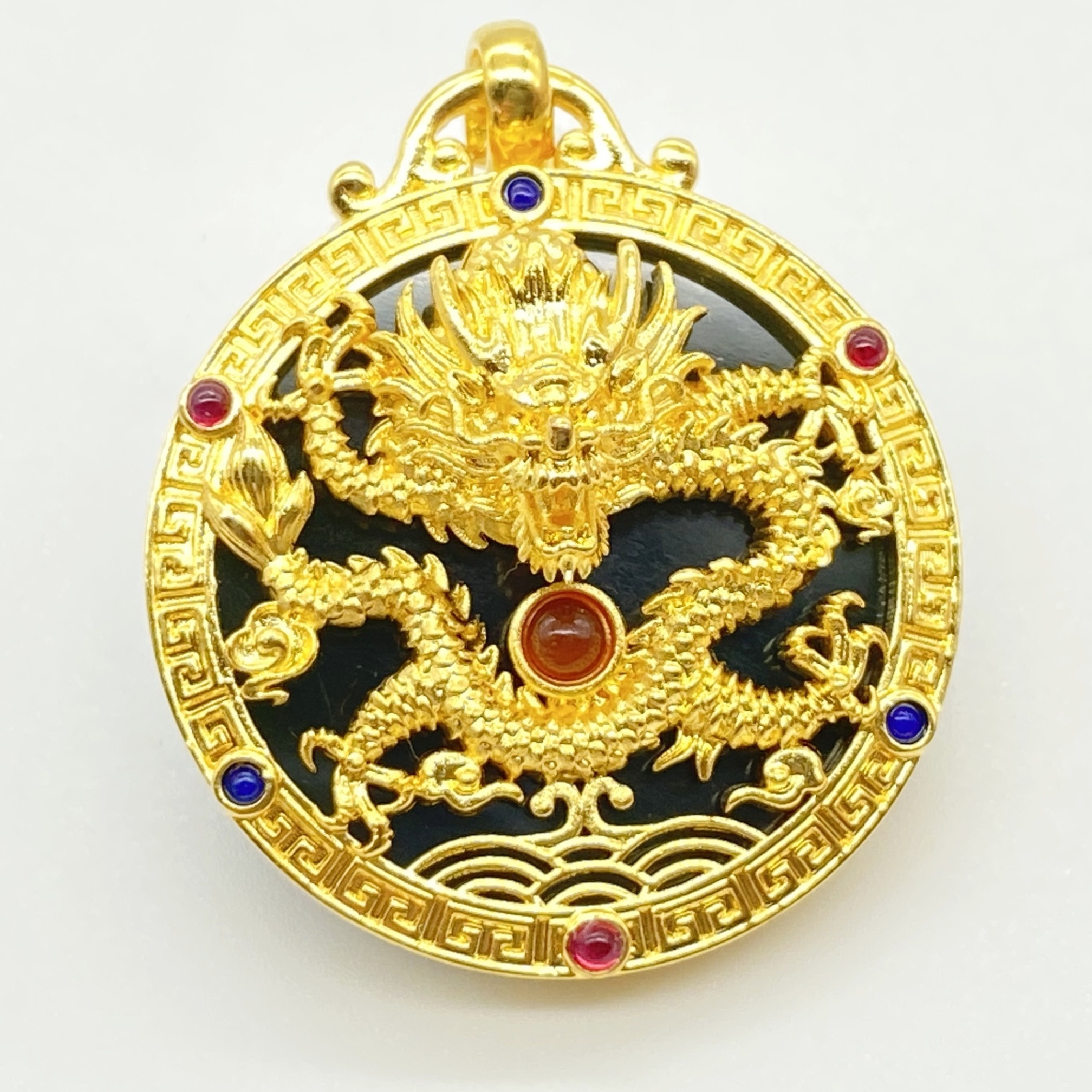 【玖凤楼黄金】龙牌和田玉圆形吊坠质检中心发货有证书