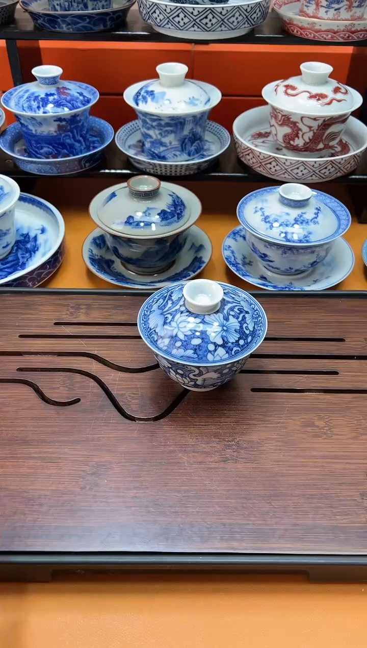 【闪购商品】陶瓷杯青花一鹭莲科二才盖碗