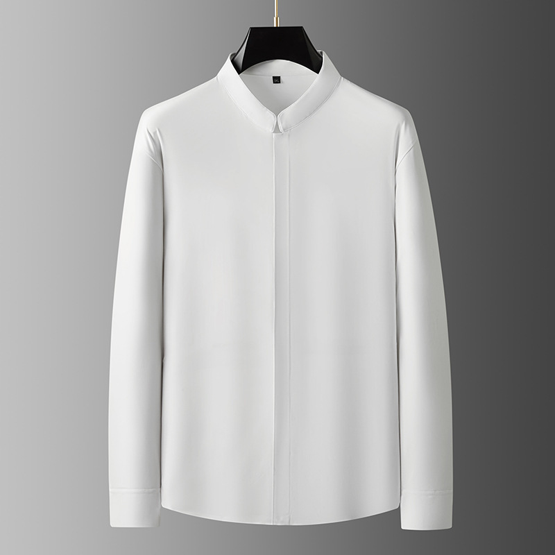 【大码男装】新款高品质暗门襟衬衣加肥加大码秋冬休闲立领长袖衬衫