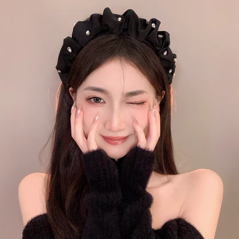 高颅顶黑色褶皱发箍闪闪高级感发卡宽边百搭压发洗脸发带发捆A225