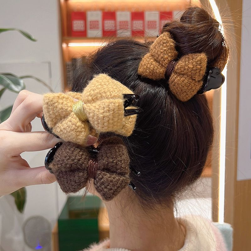 秋冬针织蝴蝶头饰女丸子头发夹盘发固定抓夹简约