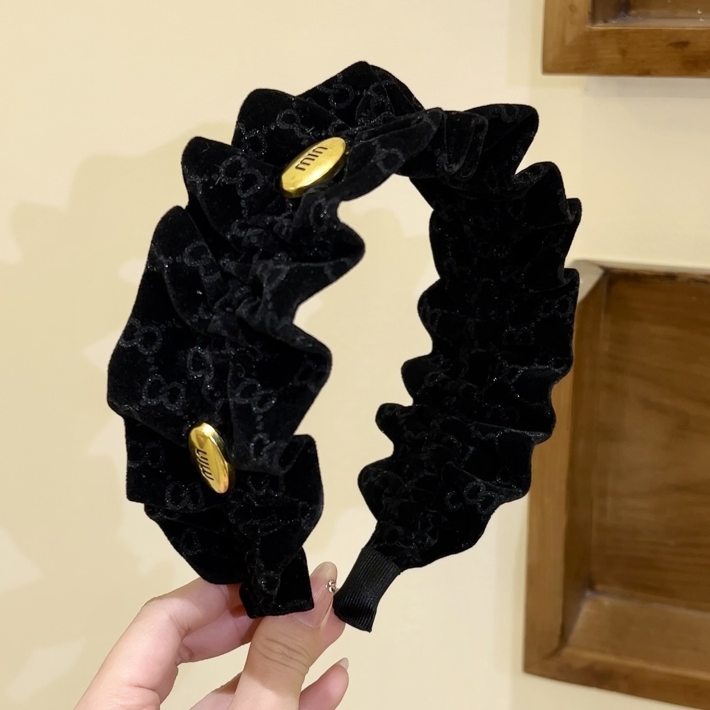 黑色丝绒显发量发箍女高级感时尚小铜标发卡头饰高颅顶头箍女新款