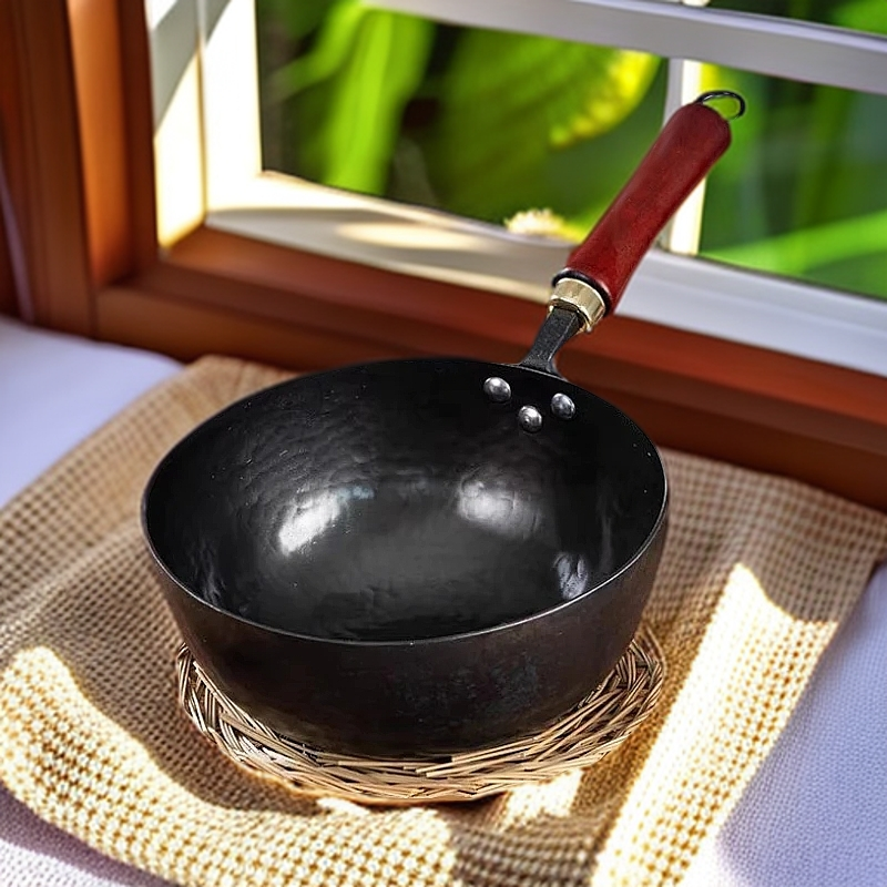 加厚手打锻打镜面铁锅圆底加深