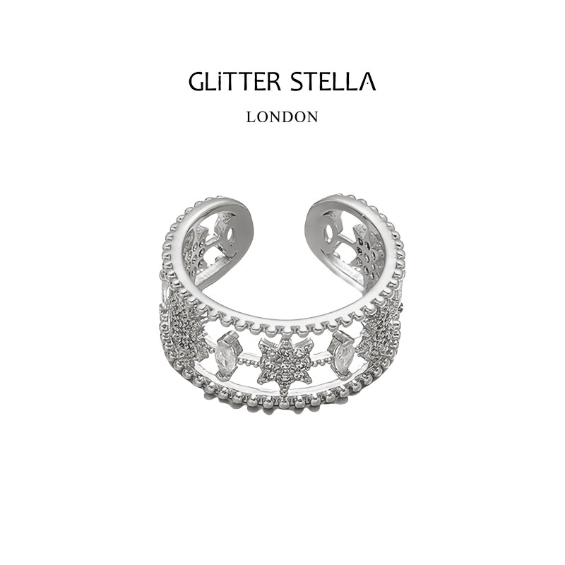 GLITTERSTELLA 合金戒指 「璀璨星辰」蕾丝感银色镂空ins开口戒指