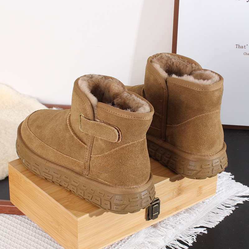 KS-241真皮短筒雪地靴男款魔术贴厚底防滑加厚保暖全羊毛棉鞋冬