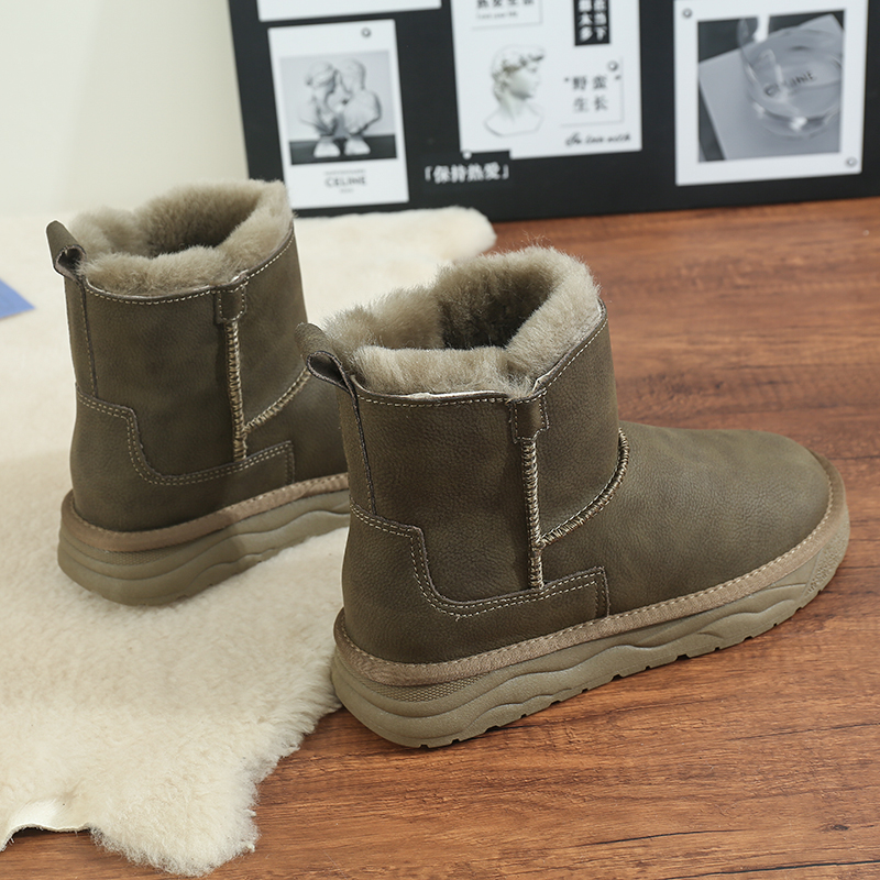 565 内里全部羊毛 男士光面防水短筒雪地靴男款加厚防滑保暖棉靴