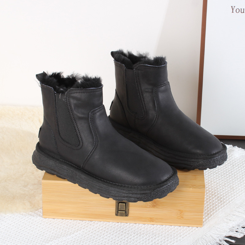 切尔西短靴2024冬季新款男士真皮短筒雪地靴