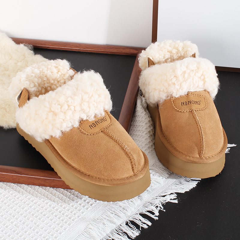 8948-6冬季新款真皮包头拖鞋半拖女士EVA超轻厚底毛毛拖鞋家居鞋