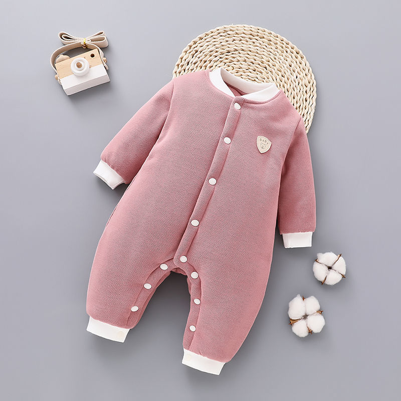 新生婴幼儿秋冬季加厚夹棉保暖连体衣男女宝宝米呢绒面料加连体衣