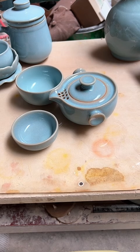 【闪购商品】杯双杯快客杯 天青釉 微瑕 朱家汝窑款