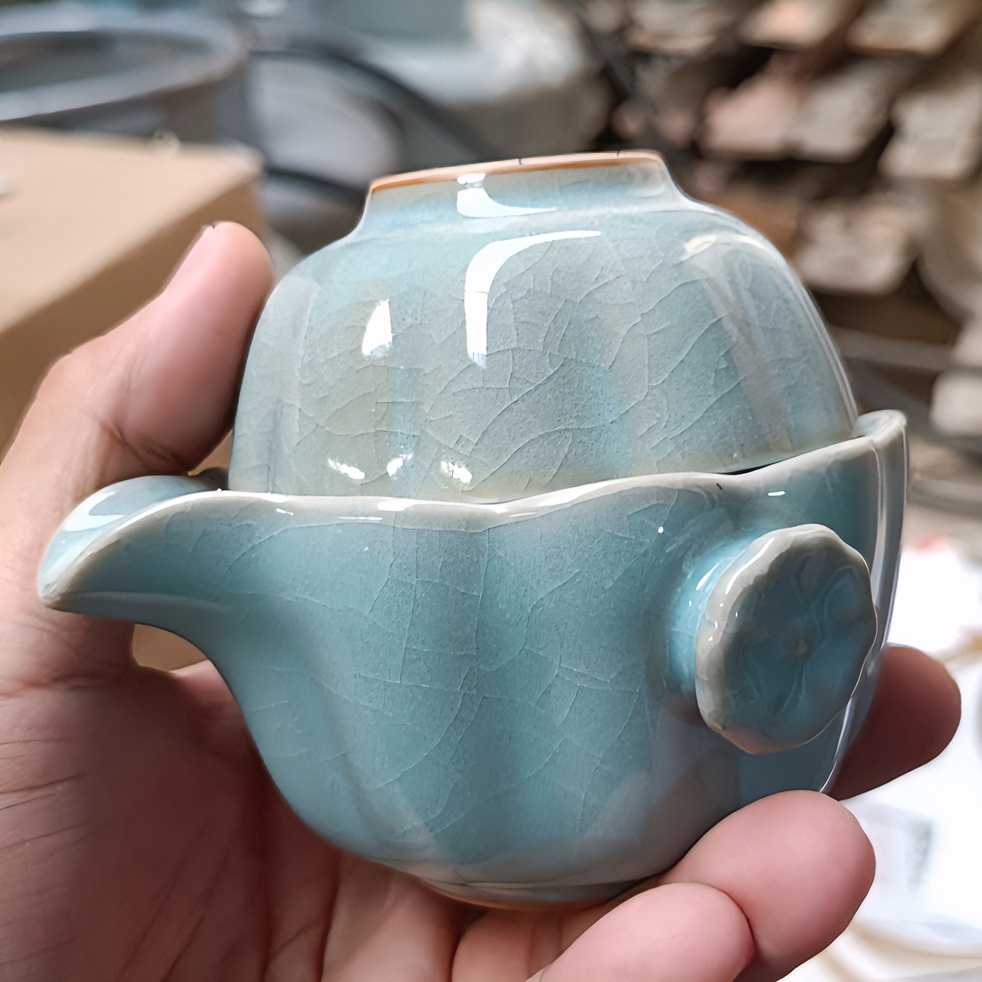 朱家窑朱家汝窑 旅行快客杯套装  赠包装袋 便携 天青 手抓壶户外