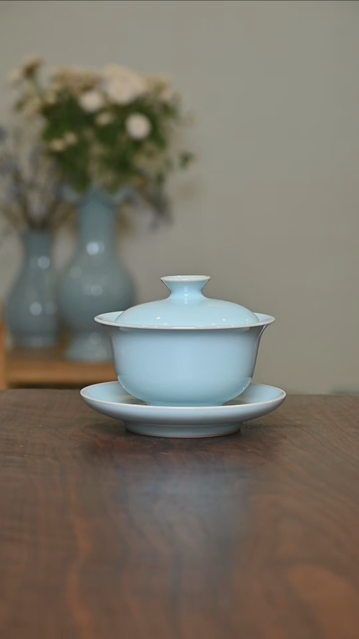 【闪购商品】其他元宝盖碗150毫升微瑕天青釉 朱家款